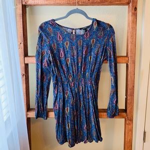 Forever 21 Blue Patterned Long Sleeve Dress